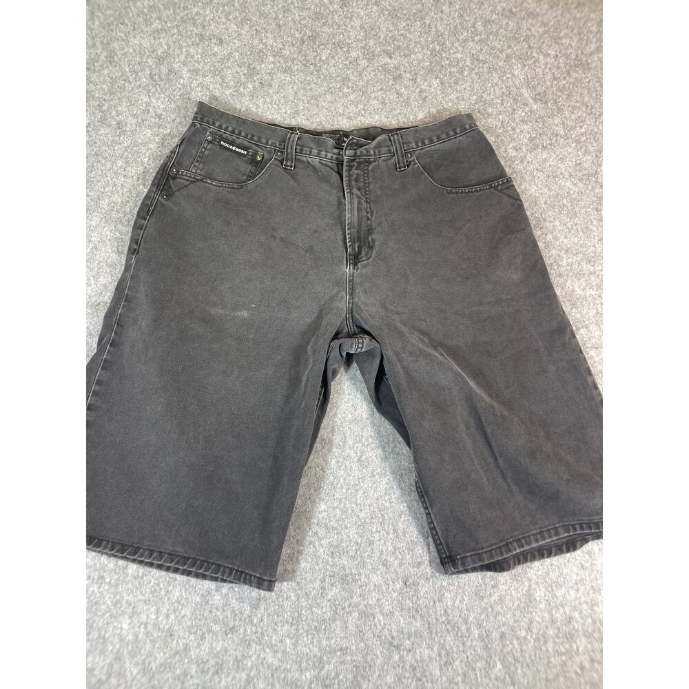 Vintage 90s Rocawear Denim Jorts Jean Shorts Mens 38 Black Baggy Utility Retro